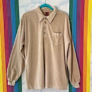 VINTAGE 70s 80s terrycloth long sleeve henley shirt large brown trendy